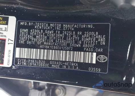 2014 Toyota Avalon Xle from USA, damaged, VIN 4T1BK1EB6EU125972